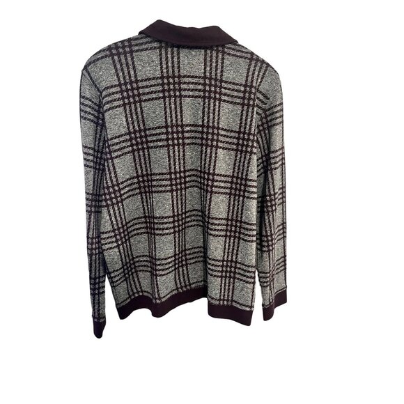Cathy Daniels Womens Plaid Knit Cardigan Sweater Button Up Sz M Burgundy Gray - Picture 2 of 8